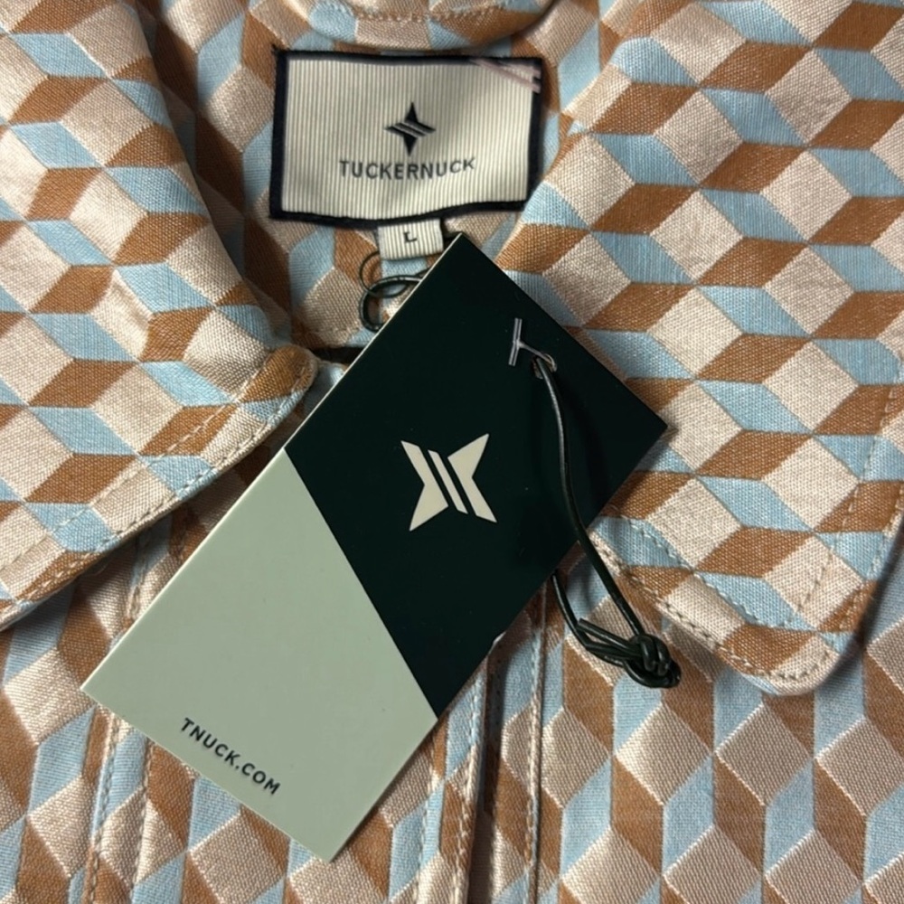 Tuckernuck NEW Ocean Spray Sleeveless Cheyenne Tan Blue Geometric Dress Size L